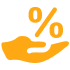 Percent sign in hand icon